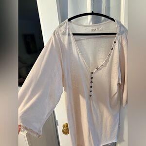 We The Free Cream V-Neck Blouse with Button Detail